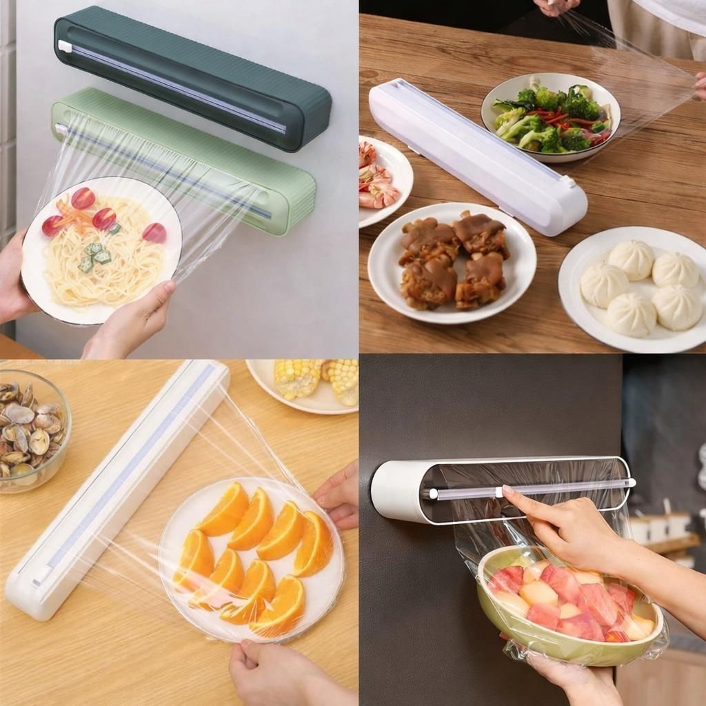 Magnetic Plastic Wrap Dispenser with with Sliding Cutter