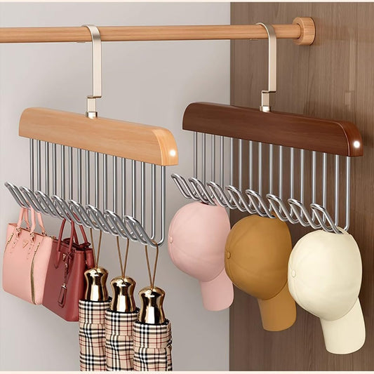 Multi Purpose Wooden Hangers With 8 Stainless Steel Hooks